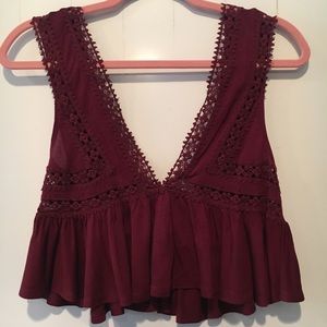 Red Crop Lace Peplum Urban Outfitters Top